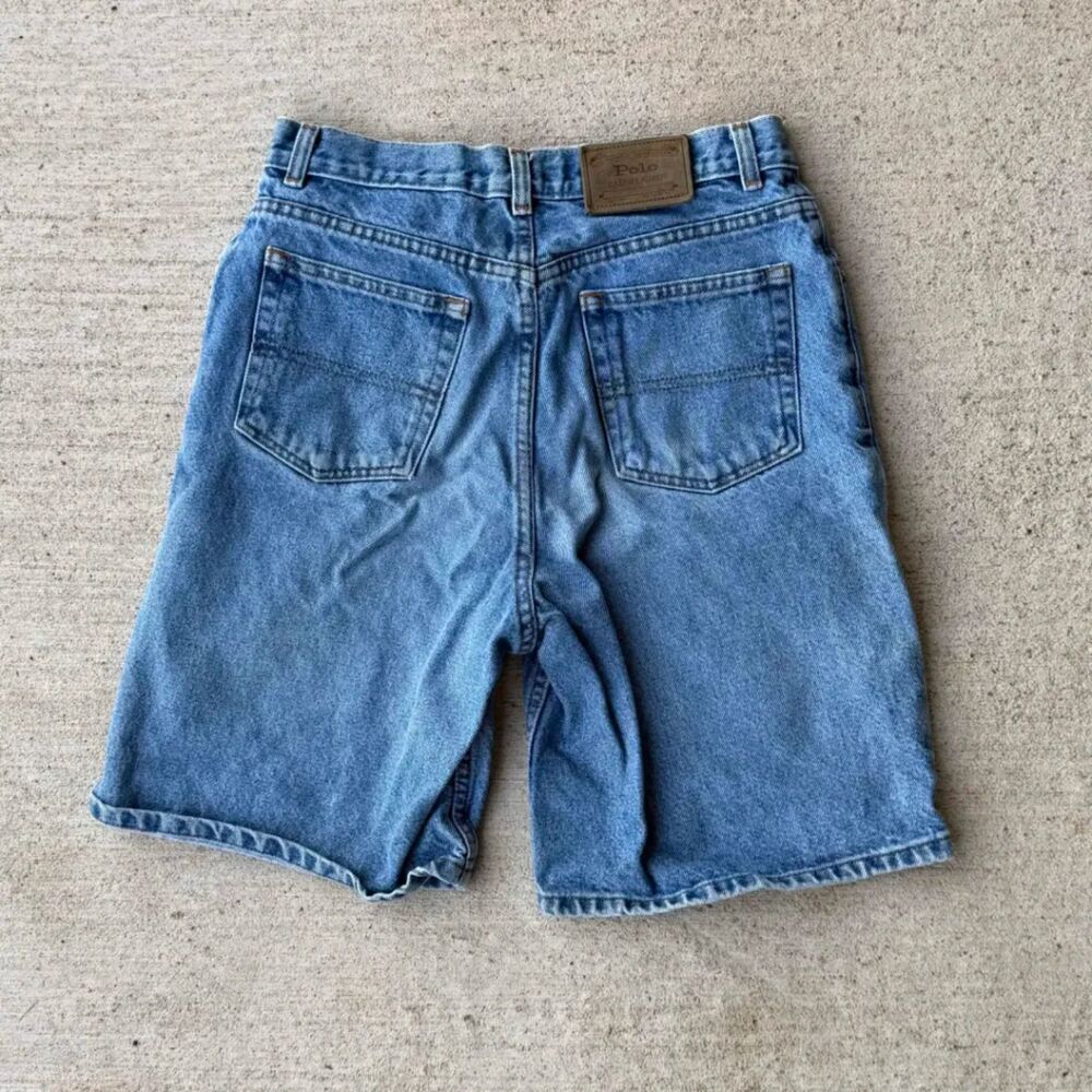 Vtg 80s Polo Ralph Lauren Authentic Dungarees Denim Shorts Jorts Scovill Sz 18